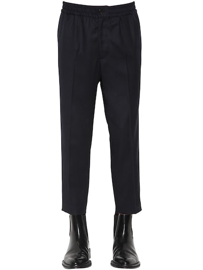 Ami Alexandre Mattiussi Cropped Virgin Wool Flannel Trousers In Navy