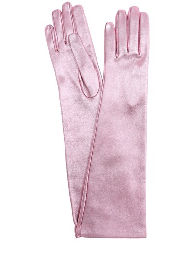 Mario Portolano Long Metallic Leather Gloves In Pink