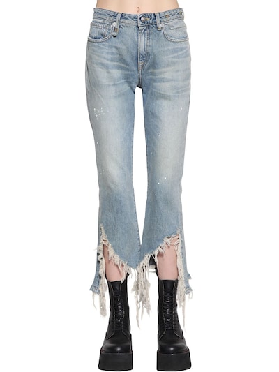 R13 Spiral Kick Ripped Bootcut Jeans In Light Blue