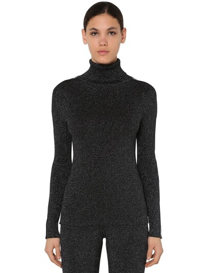 Off-white Black Lamé Turtleneck With Branded Bands In Grey | ModeSens