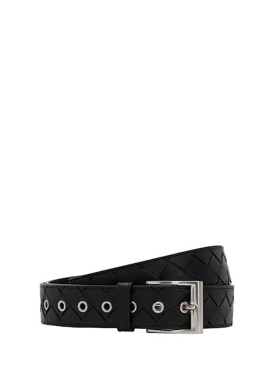 Bottega Veneta 35mm Maxi Intrecciato Leather Belt In Black