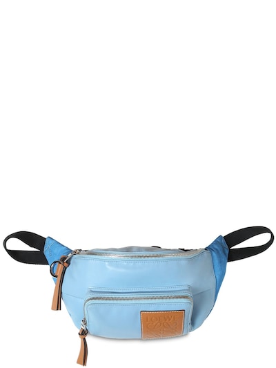 Loewe Leather & Nylon Canvas Belt Bag In Light Blue