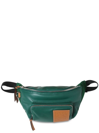 Loewe Leather & Nylon Canvas Belt Bag In Forest Green