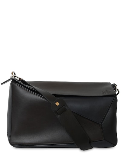Loewe Puzzle Xl Soft Natural Leather Bag In Carbon,deep Blu