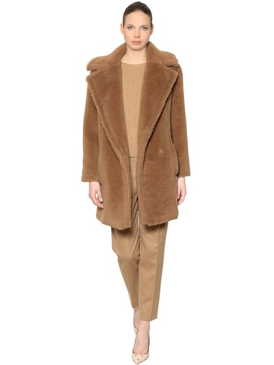 Max Mara - Teddy camel & silk coat - | Luisaviaroma