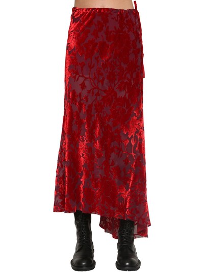 ANN DEMEULEMEESTER 不对称天鹅绒提花中长半身裙,70I51J024-MDM50