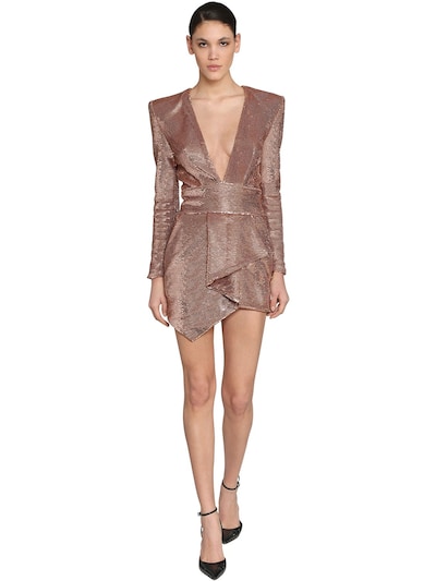 Alexandre Vauthier Draped V Neck Micro Sequins Mini Dress In Pink