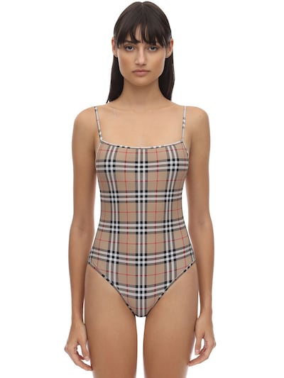 Check printed lycra one piece swimsuit 