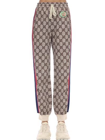 Gucci Gg Cotton Blend Jersey Pants W/ Patch In Multicolor