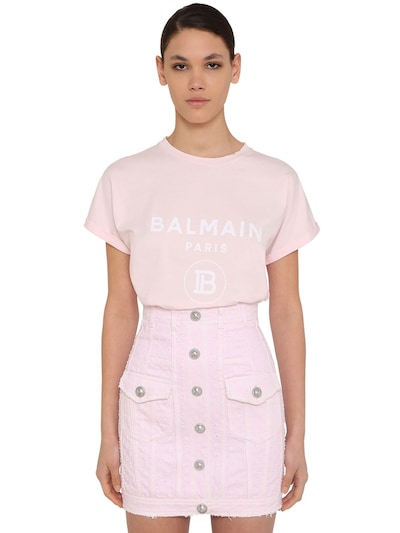 BALMAIN 植绒LOGO纯棉平纹针织T恤,70I5L8001-T0FW0