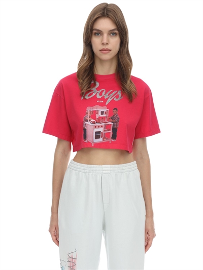 Cropped barbie printed jersey t-shirt 