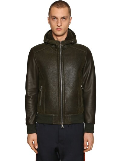 Etro Hooded Shearling Bomber Jacket In Green