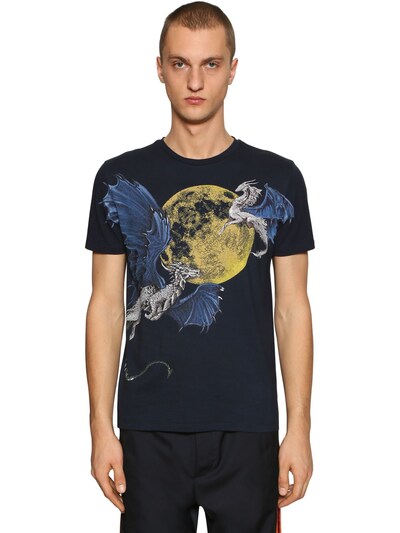 Etro Hand Painted Cotton Jersey T-shirt In Blue