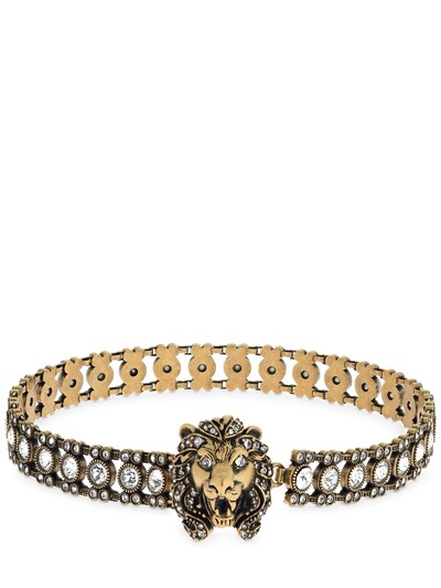 Gucci Crystal Lion Head Choker In Gold,crystal