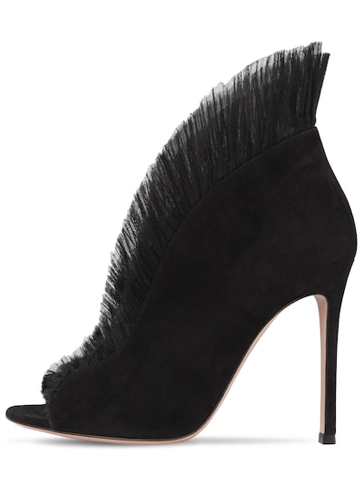 GIANVITO ROSSI 105MM VAMP SUEDE & TULLE ANKLE BOOTS,70I83R002-QKXBQ0S1