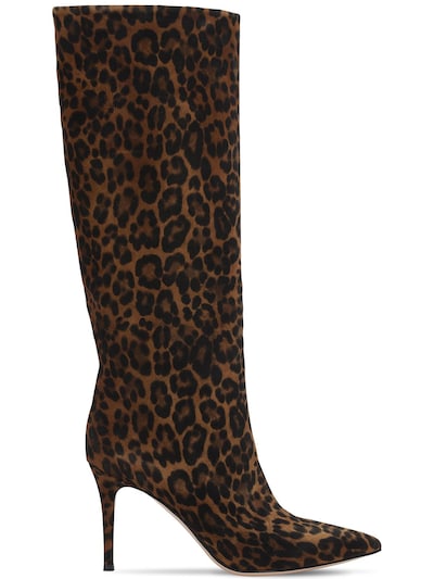 85mm leopard print suede tall boots 