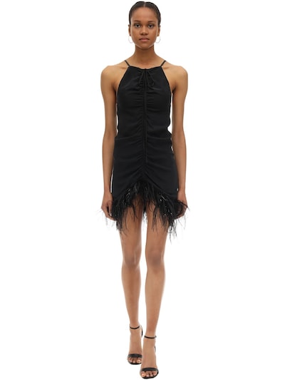Alice Mccall Draped Viscose Mini Dress W/ Feathers In Black