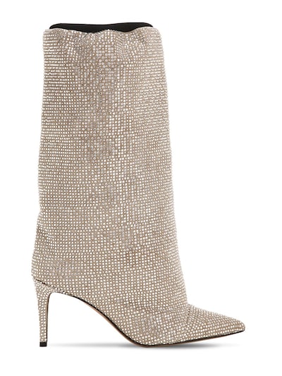 Alexandre Vauthier 100mm Laura Embellished Leather Boots In Silver