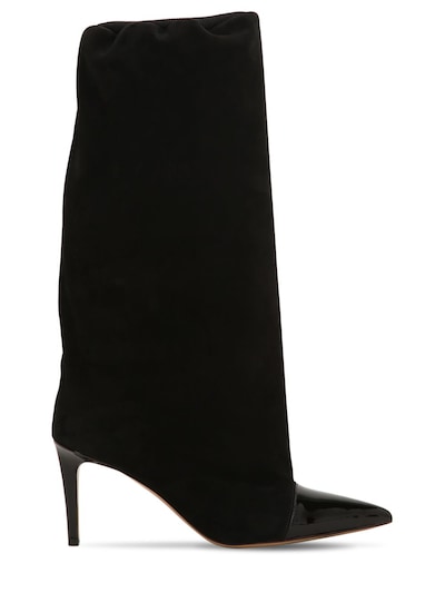Alexandre Vauthier 100mm Laura Suede & Patent Leather Boots In Black