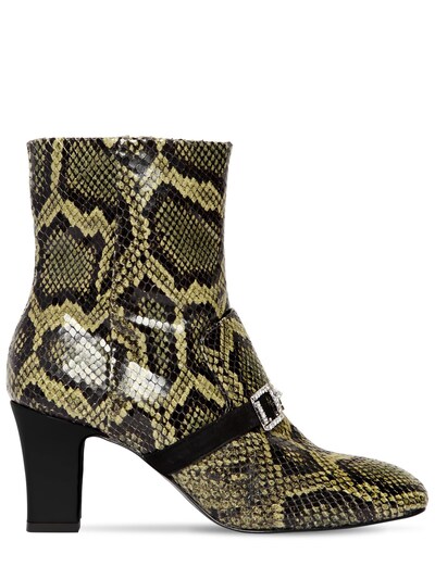 Les Petits Joueurs 70mm Snake Printed Leather Boots In Green