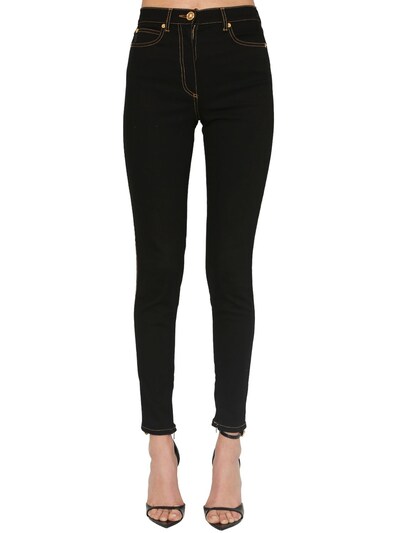 Versace High Waist Skinny Stretch Denim Jeans In Black
