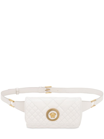 Versace Icon Quilted Leather Belt Bag In Off White