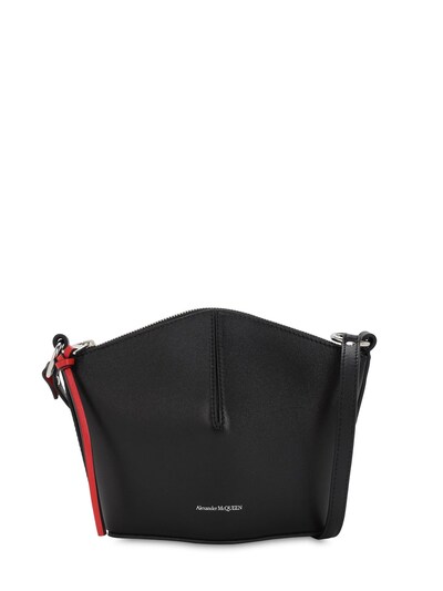 Alexander Mcqueen Mini Bucket Smooth Leather Bag In Black,last Red
