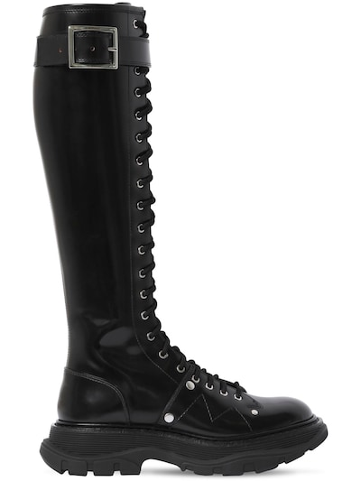 black leather tall boots