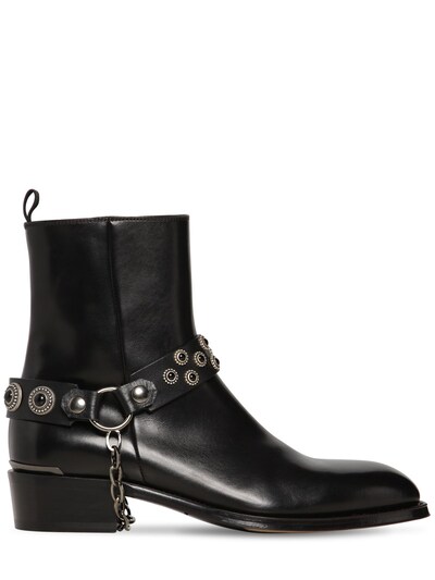 Alexander Mcqueen 40mm Leather Boots W/embellished Strap In Black