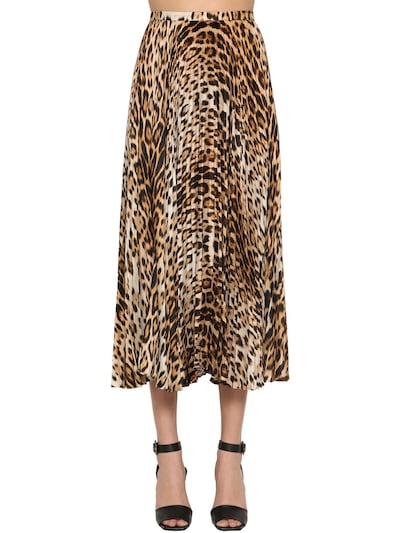 ROBERTO CAVALLI PLEATED LEOPARD PRINT TWILL MIDI SKIRT,70IADJ009-RDUXMZQ1