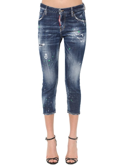 DSQUARED2 CROPPED COOL GIRL PAINT WASH DENIM JEANS,70IAGF061-NDCW0