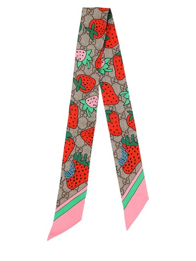 Gucci Gg Cherry Printed Silk Scarf In Beige | ModeSens