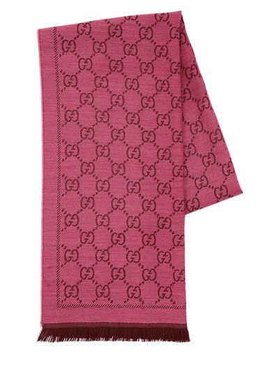 GG Silk And Wool Jacquard Scarf in Pink - Gucci