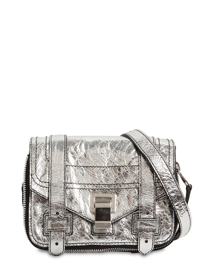 Proenza Schouler Ps1 Mini Zip Metallic Leather Bag In Silver