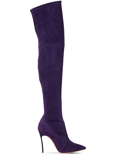 Casadei 100mm Blade Stretch Suede Boots In Purple