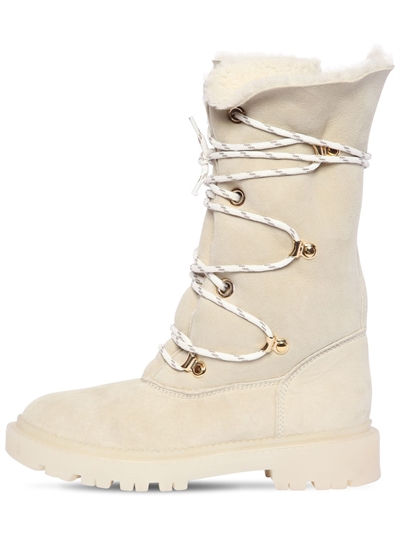 white shearling boots