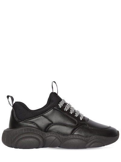 Moschino 30mm Teddy Faux Leather Sneakers In Black