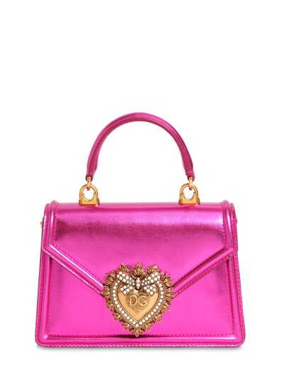 Dolce & Gabbana Mini Devotion Laminated Leather Bag In Fuchsia Laminat