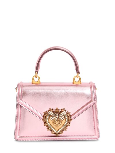 Dolce & Gabbana Mini Devotion Laminated Leather Bag In Rosa Laminato