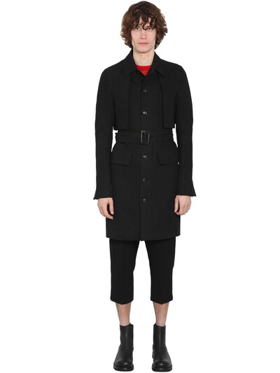 Rick Owens Lined Single Breast Cotton Trench Coat In Black