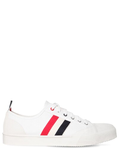 THOM BROWNE STRIPED COTTON BLEND CANVAS trainers,70IATT006-MTAW0