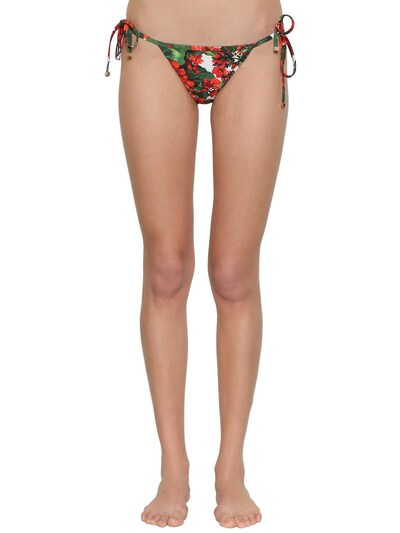 Dolce & Gabbana Printed Triangle Lycra Bikini Bottoms In Red,multi
