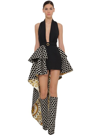FAUSTO PUGLISI STRETCH CADY & PRINTED VELVET DRESS,70IB4A001-MJAW0