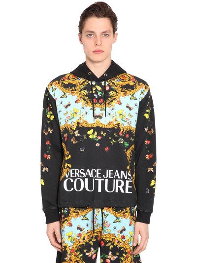 VERSACE JEANS COUTURE PRINTED COTTON JERSEY SWEATSHIRT HOODIE,70IBQN001-ODK50