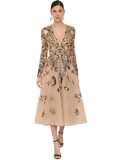 tulle midi dress with sleeves