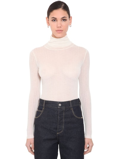 Bottega Veneta Sheer Ribbed Wool Blend Sweater In White