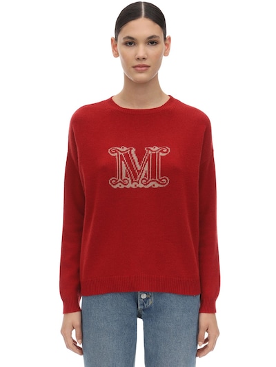 Max Mara Intarsia Logo Cashmere Knit Sweater In Red