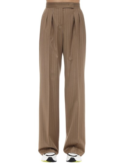 Max Mara Tailored Pinstripe Cool Wool Pants In Brown