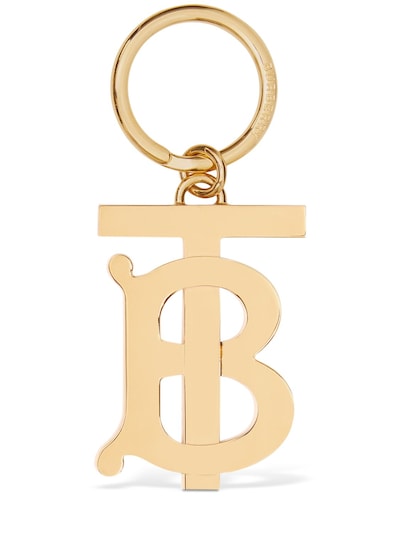Burberry Tb Logo Charm Key Holder In Silver