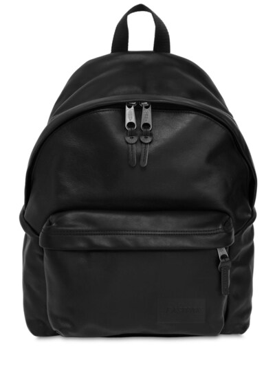 eastpak black leather backpack